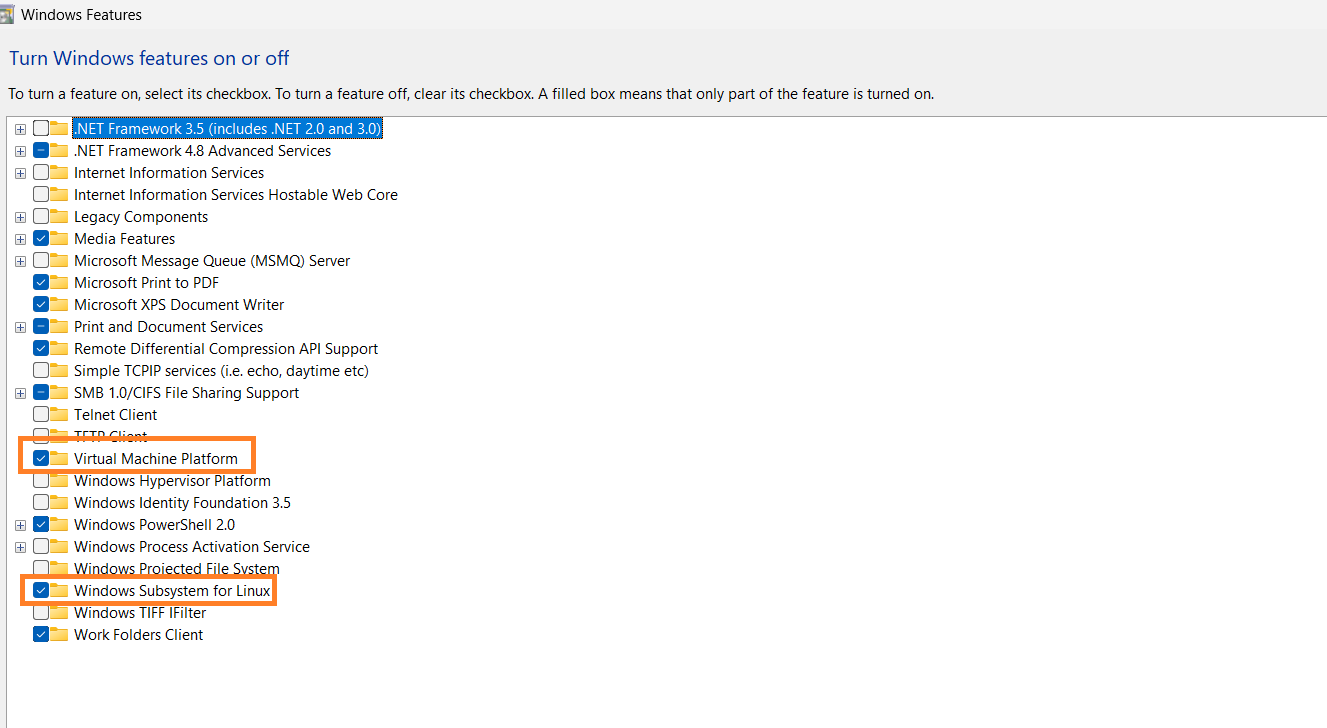 Turn Windows features on or off